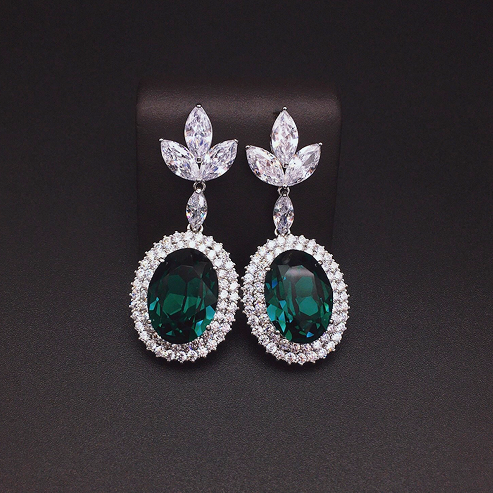Luxury Sapphire Blue Oval Crystal Drop Earrings for Women