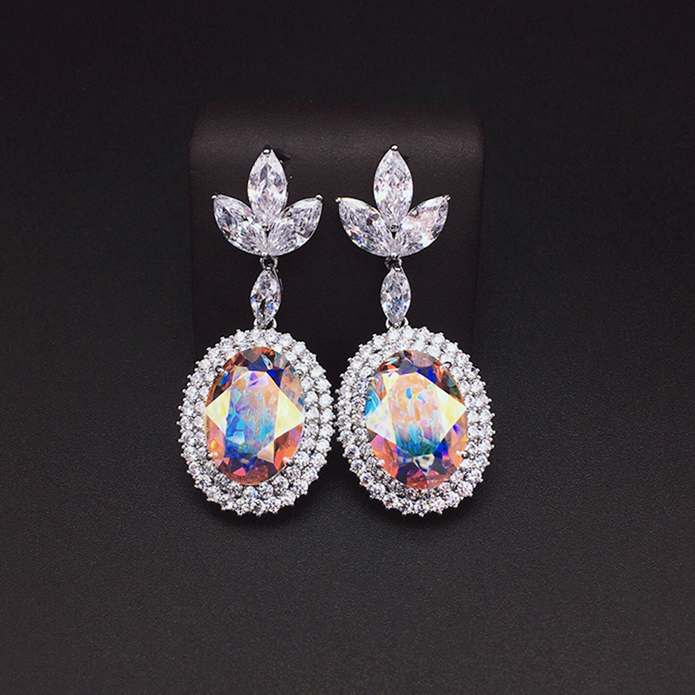 Luxury Sapphire Blue Oval Crystal Drop Earrings for Women