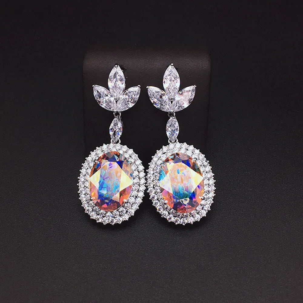 Boucles d'oreilles pendantes de luxe en cristal ovale bleu saphir pour femme