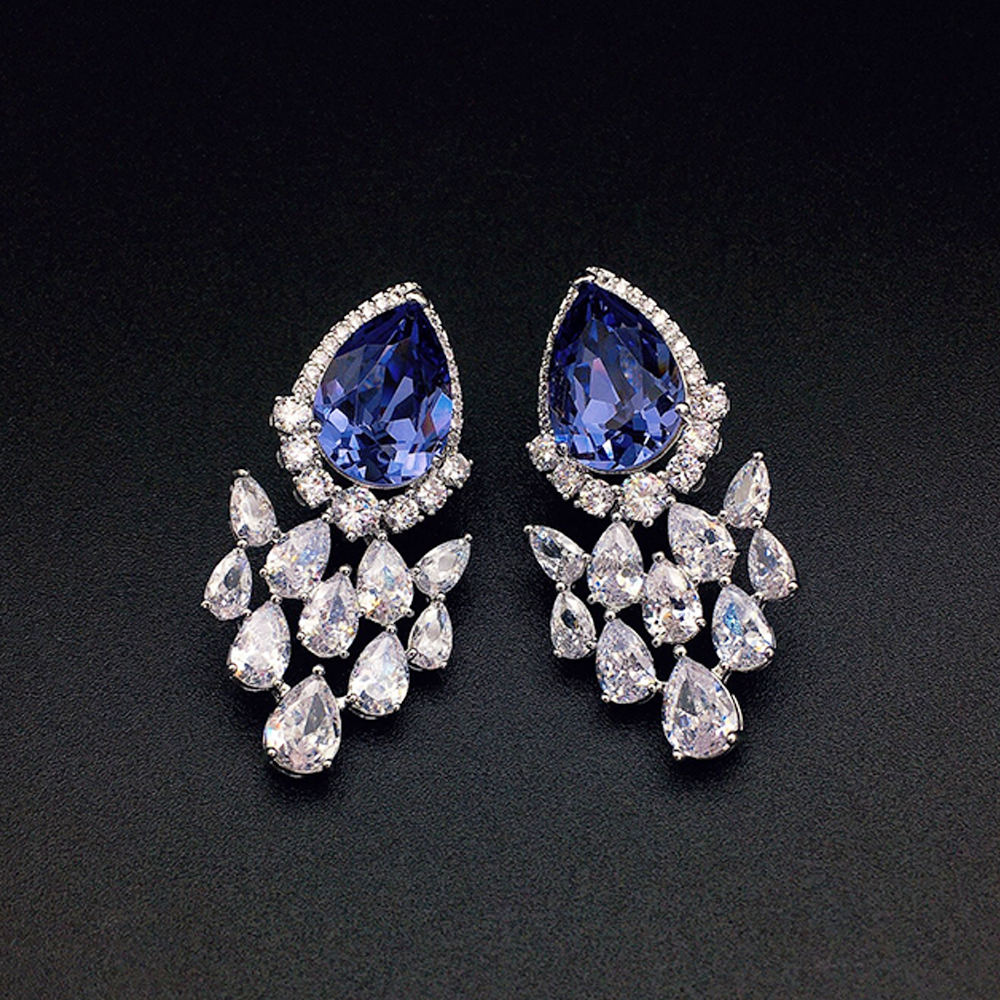 Luxury Sapphire Blue Teardrop Crystal Earrings for Women