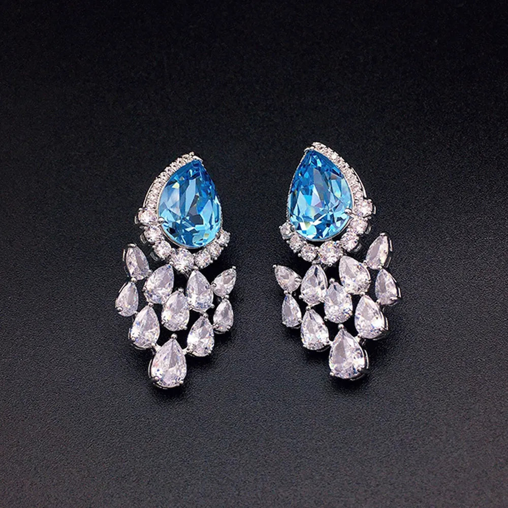 Boucles d'oreilles pendantes de luxe en cristal saphir bleu pour femme