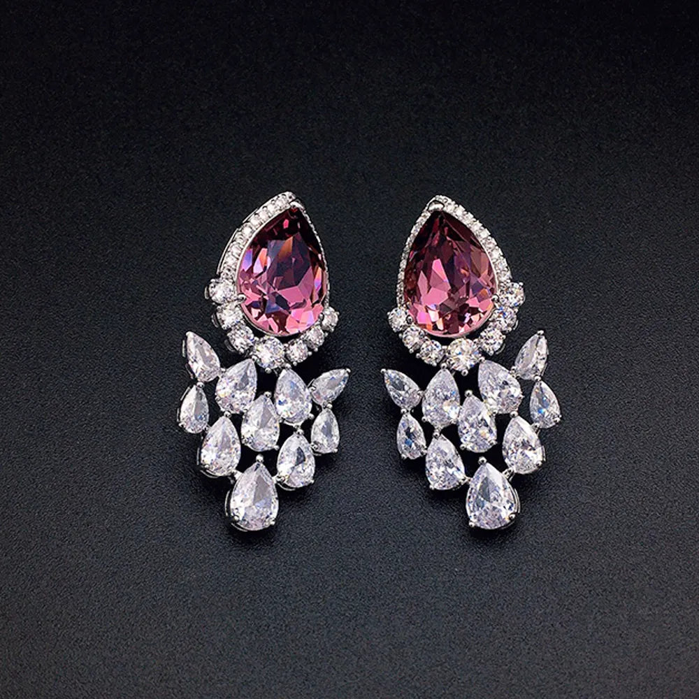 Boucles d'oreilles pendantes de luxe en cristal saphir bleu pour femme