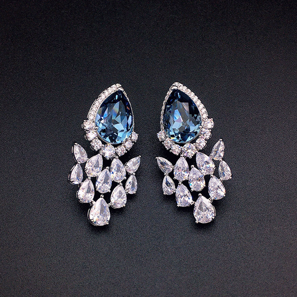 Luxury Sapphire Blue Teardrop Crystal Earrings for Women