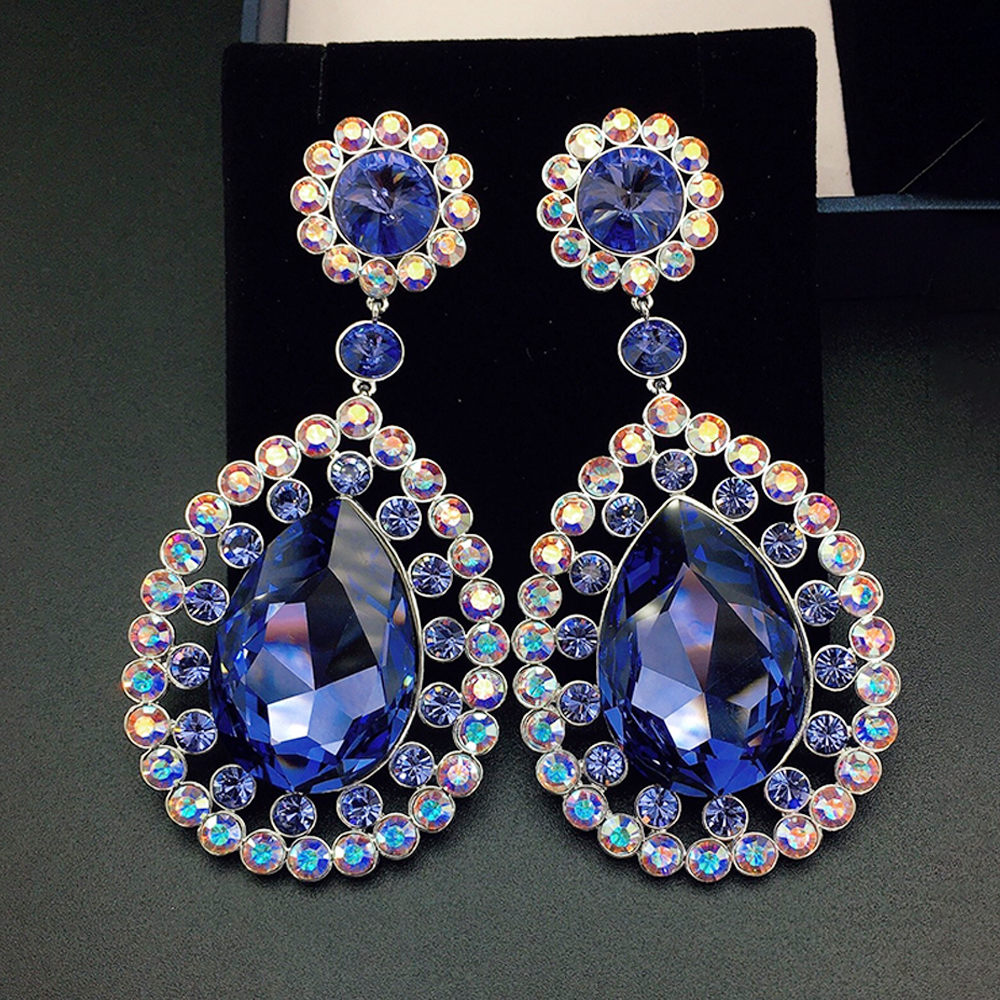 Luxury Midnight Blue Crystal Halo Hoop Earrings for Women