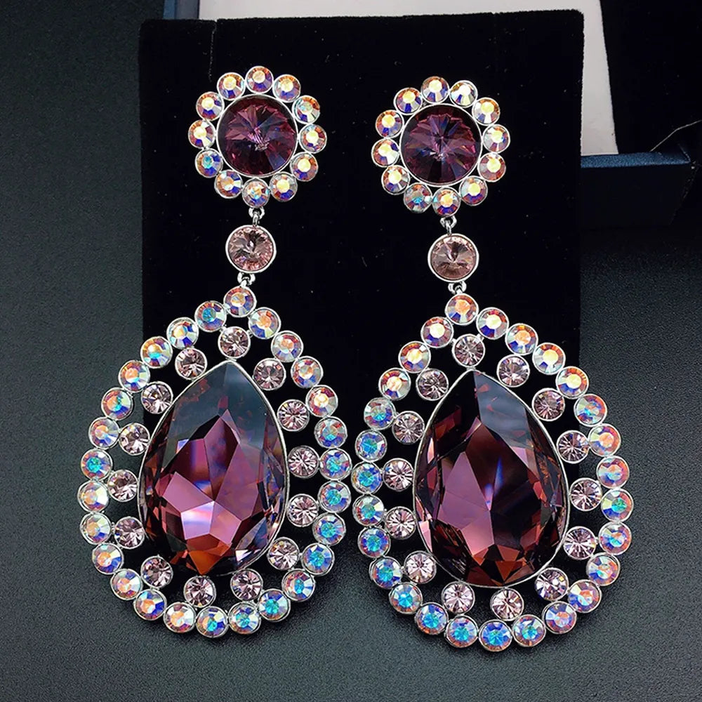 Boucles d'oreilles créoles halo en cristal bleu nuit de luxe pour femmes