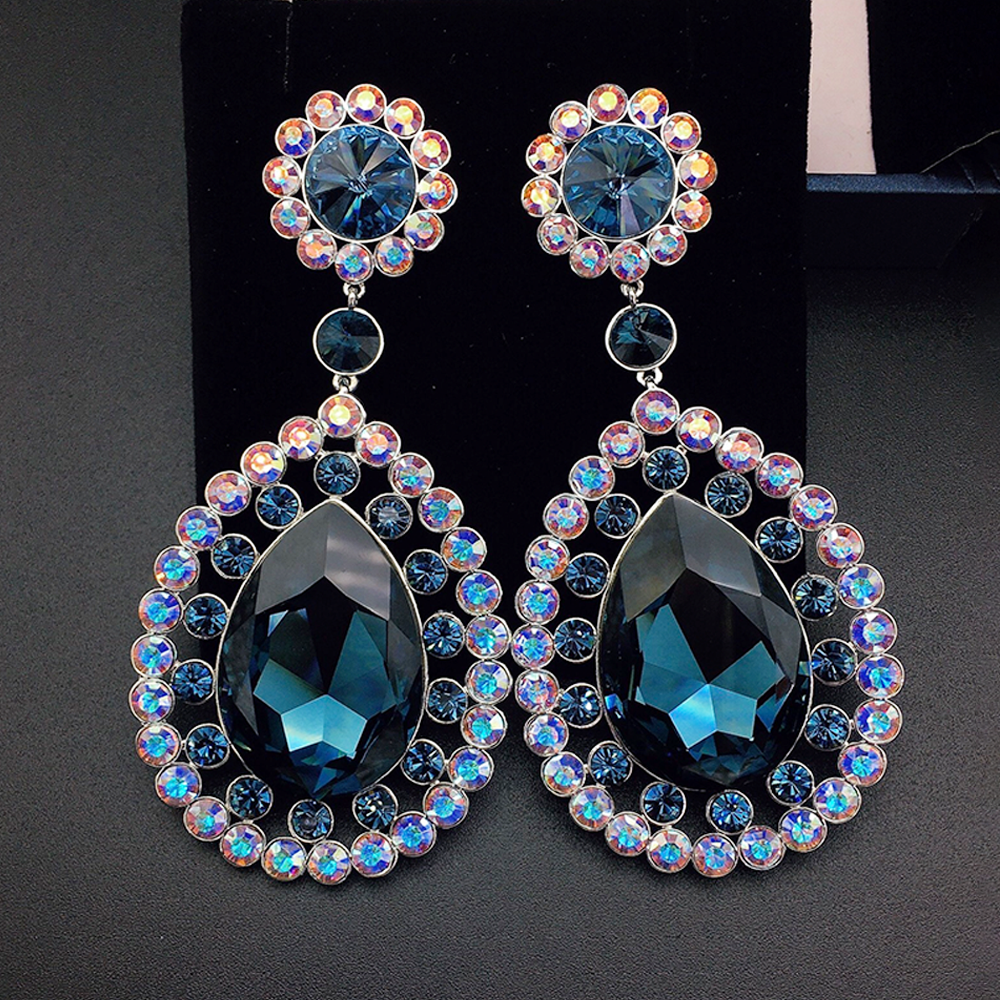 Luxury Midnight Blue Crystal Halo Hoop Earrings for Women