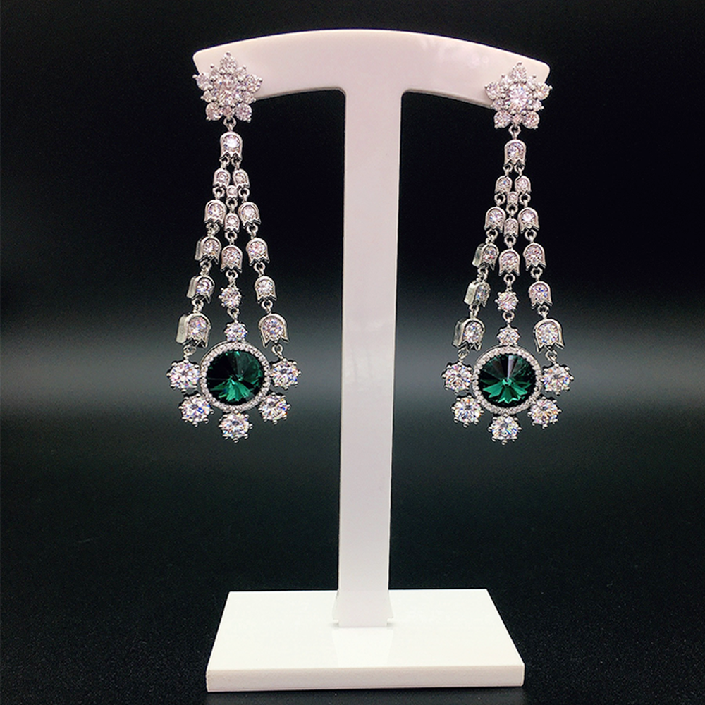 Luxury Blue Crystal Floral Tassel Chandelier Earrings for Women