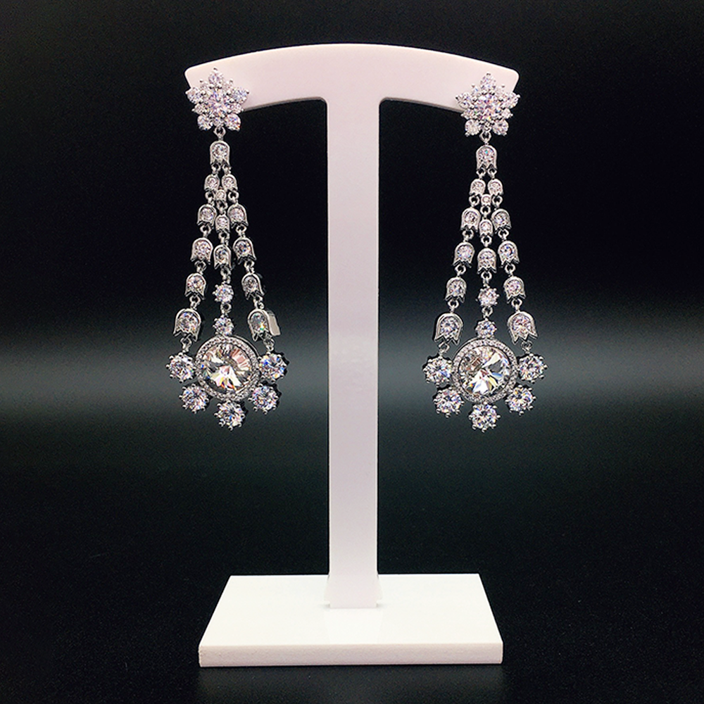 Luxury Blue Crystal Floral Tassel Chandelier Earrings for Women