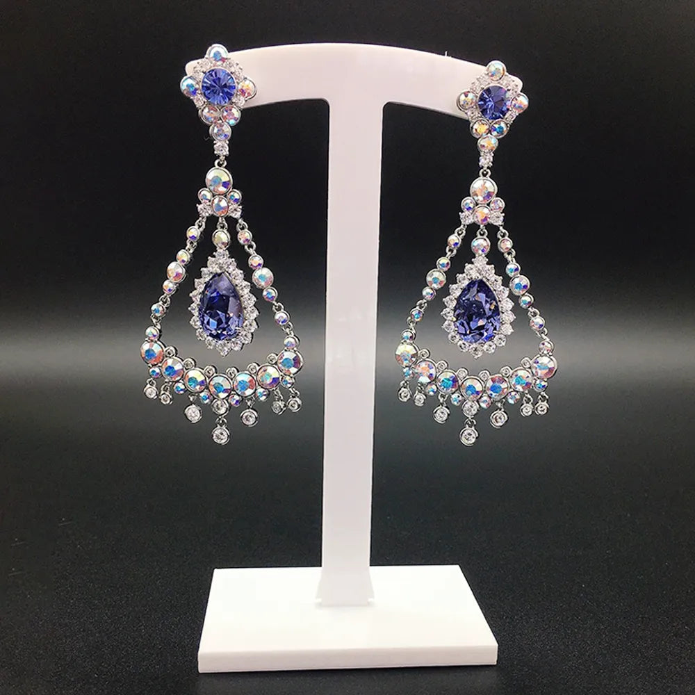 Boucles d'oreilles chandelier de luxe saphir bleu pour tenue de soirée