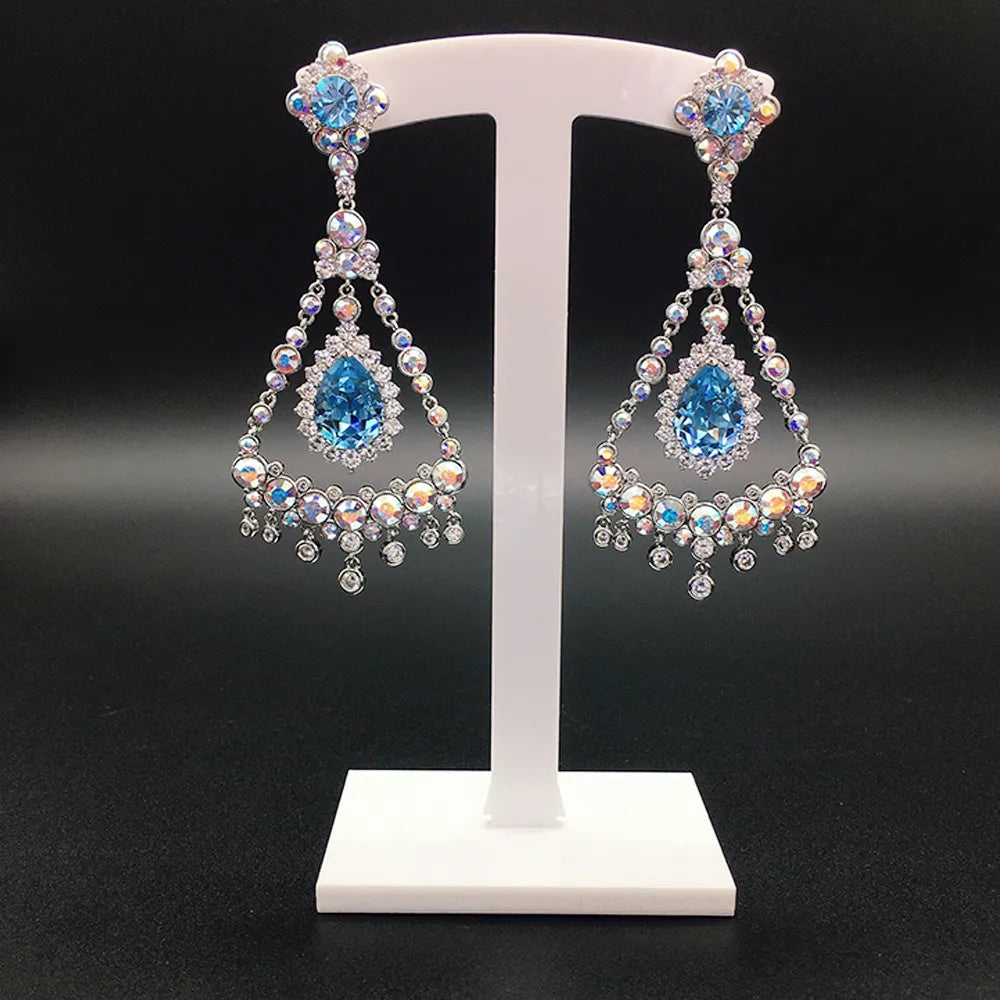 Boucles d'oreilles chandelier de luxe saphir bleu pour tenue de soirée