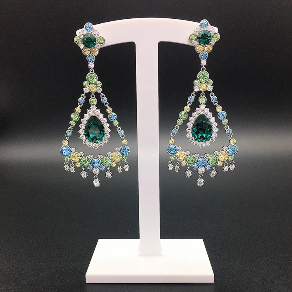 Boucles d'oreilles chandelier de luxe saphir bleu pour tenue de soirée