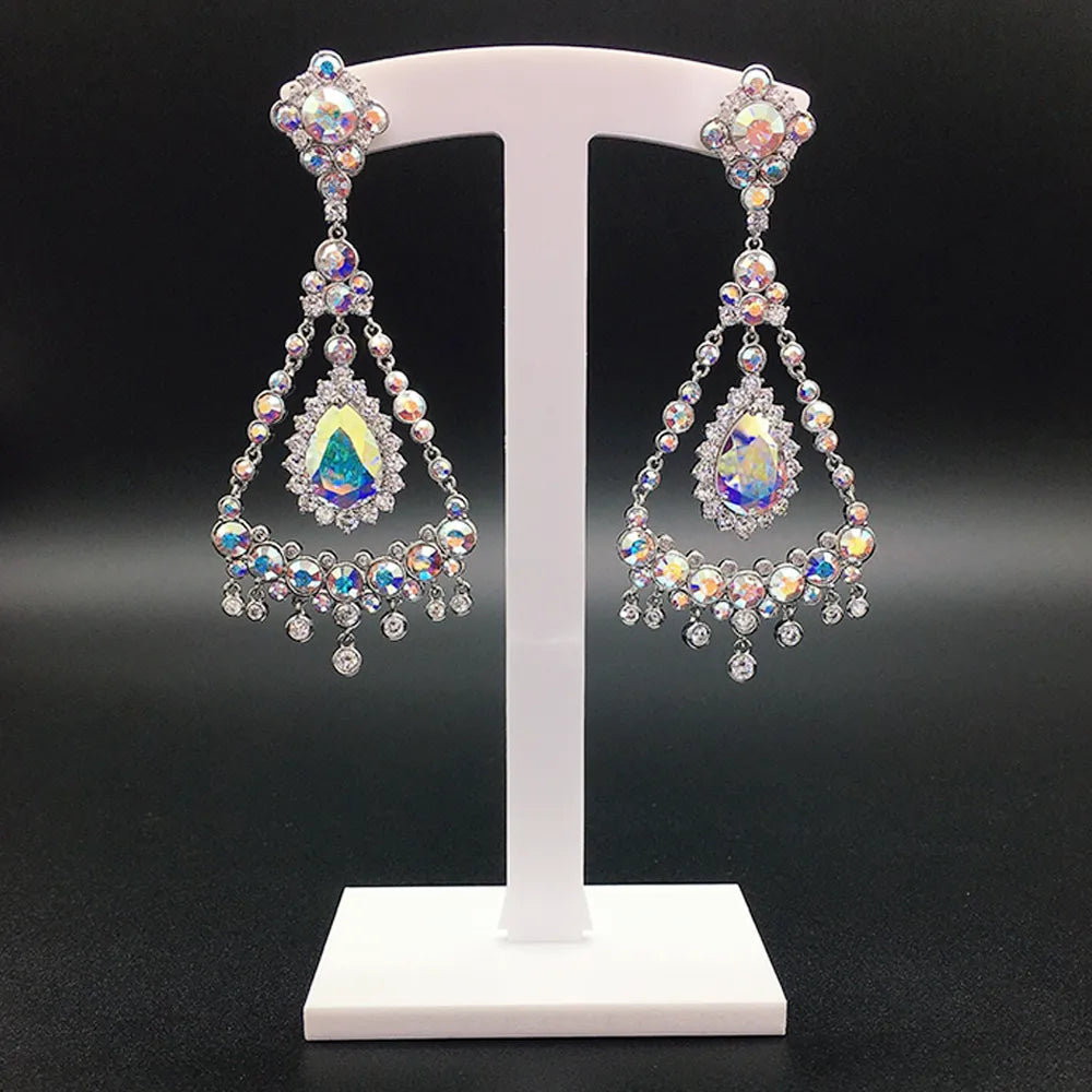 Boucles d'oreilles chandelier de luxe saphir bleu pour tenue de soirée