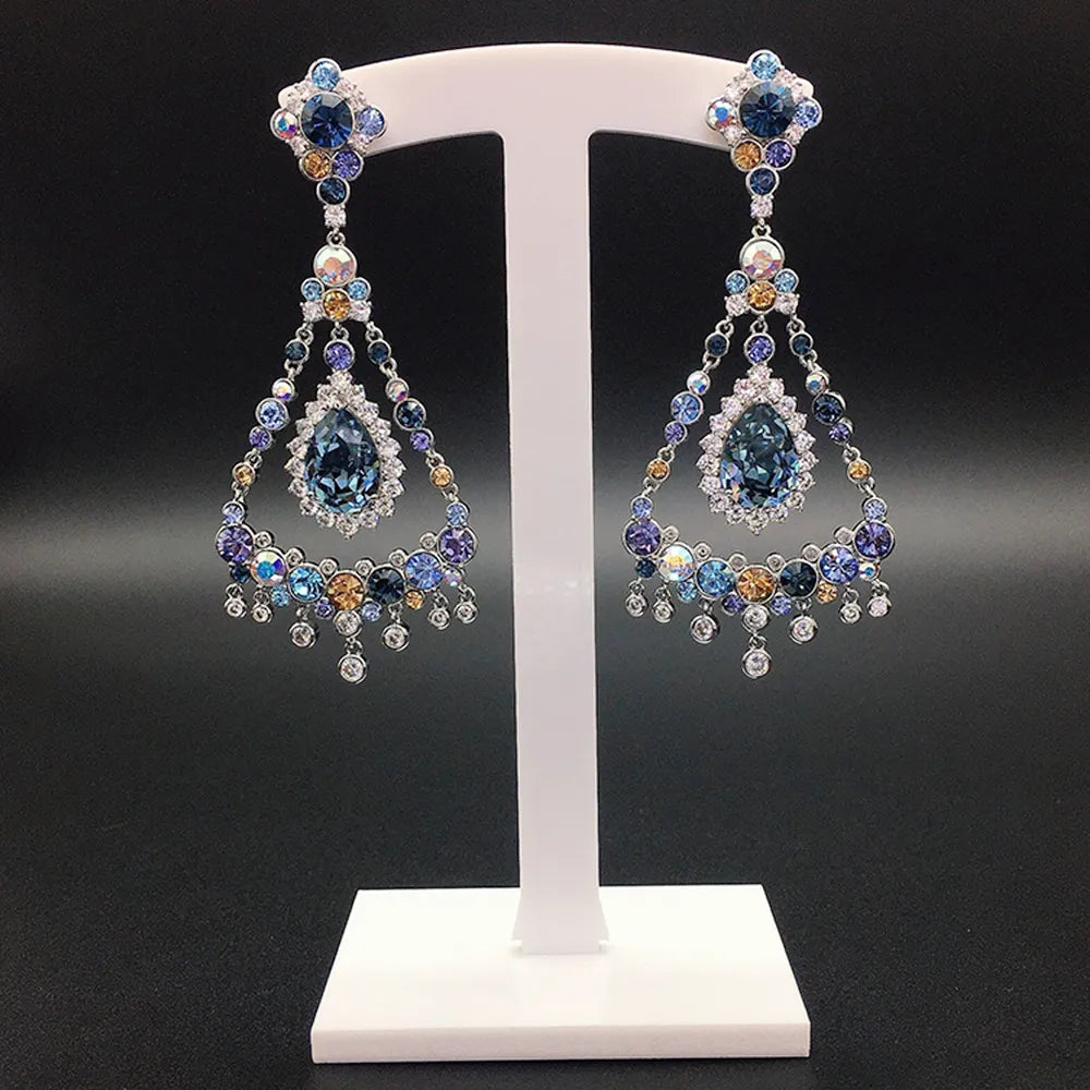 Boucles d'oreilles chandelier de luxe saphir bleu pour tenue de soirée