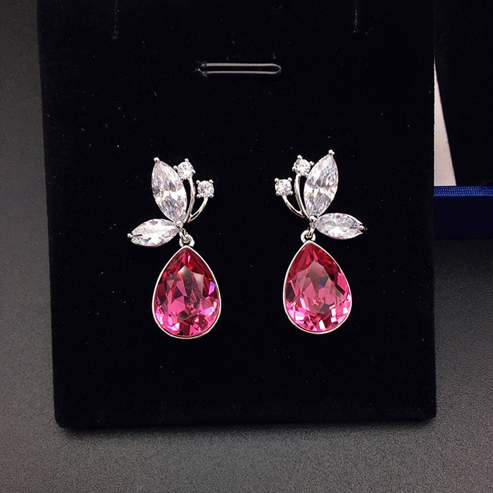 Elegant Blue Teardrop Crystal Leaf Earrings for Women