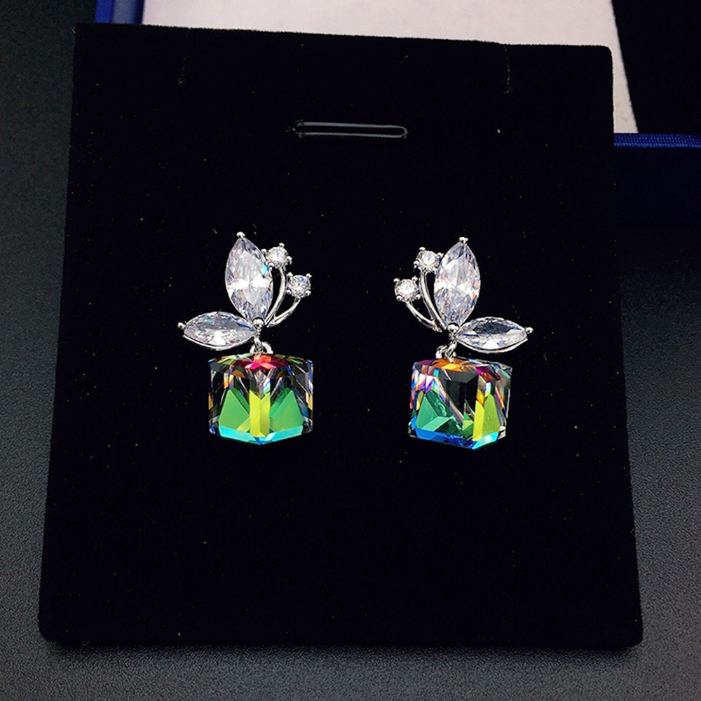 Elegant Blue Teardrop Crystal Leaf Earrings for Women
