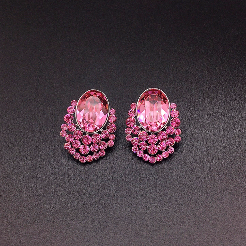 Elegant Sapphire Blue Oval Crystal Stud Earrings for Women