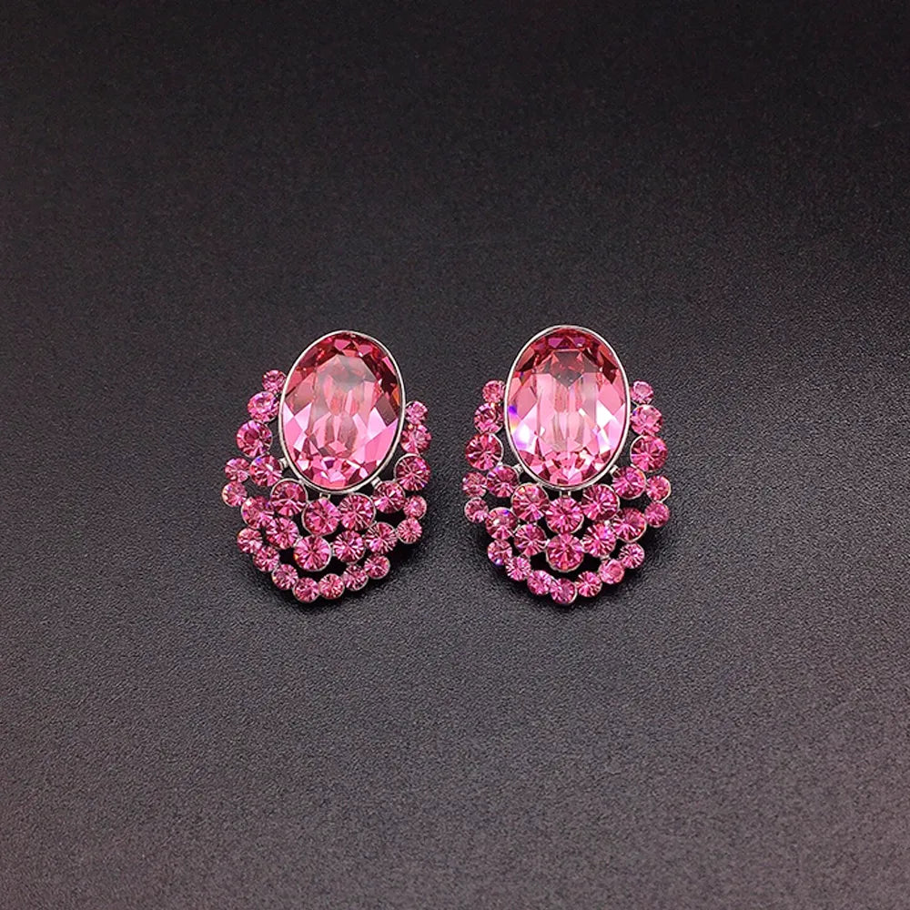 Boucles d'oreilles clous ovales en cristal saphir élégantes pour femmes