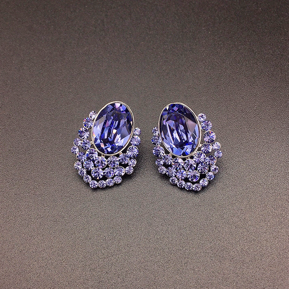 Elegant Sapphire Blue Oval Crystal Stud Earrings for Women