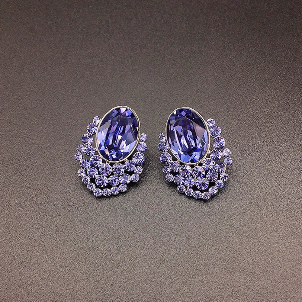 Boucles d'oreilles clous ovales en cristal saphir élégantes pour femmes