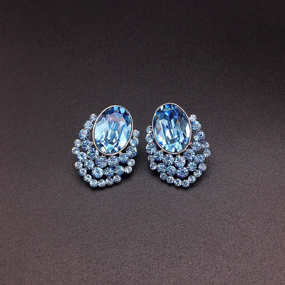 Boucles d'oreilles clous ovales en cristal saphir élégantes pour femmes