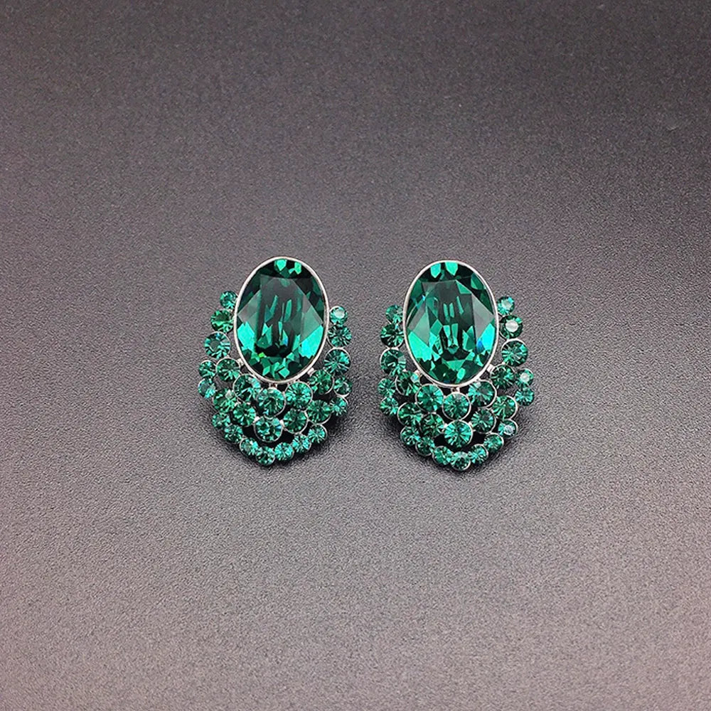 Boucles d'oreilles clous ovales en cristal saphir élégantes pour femmes