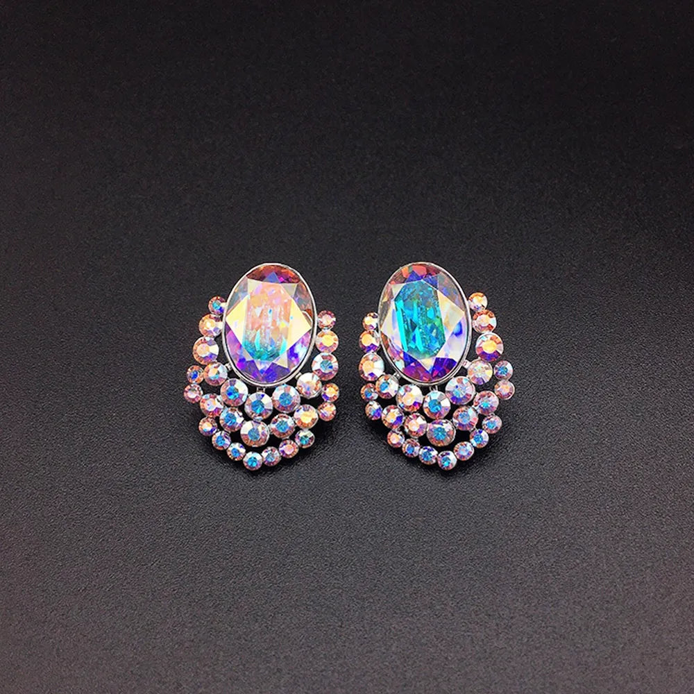 Boucles d'oreilles clous ovales en cristal saphir élégantes pour femmes