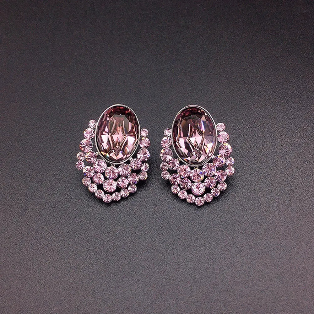 Boucles d'oreilles clous ovales en cristal saphir élégantes pour femmes