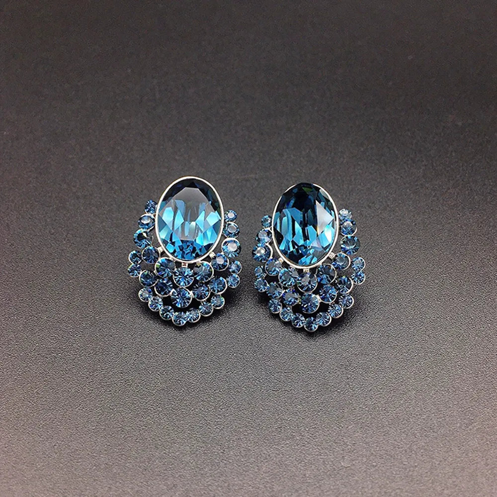 Boucles d'oreilles clous ovales en cristal saphir élégantes pour femmes