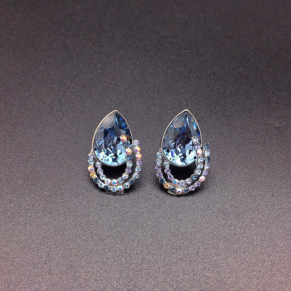 Elegant Blue Teardrop Crystal Stud Earrings for Women