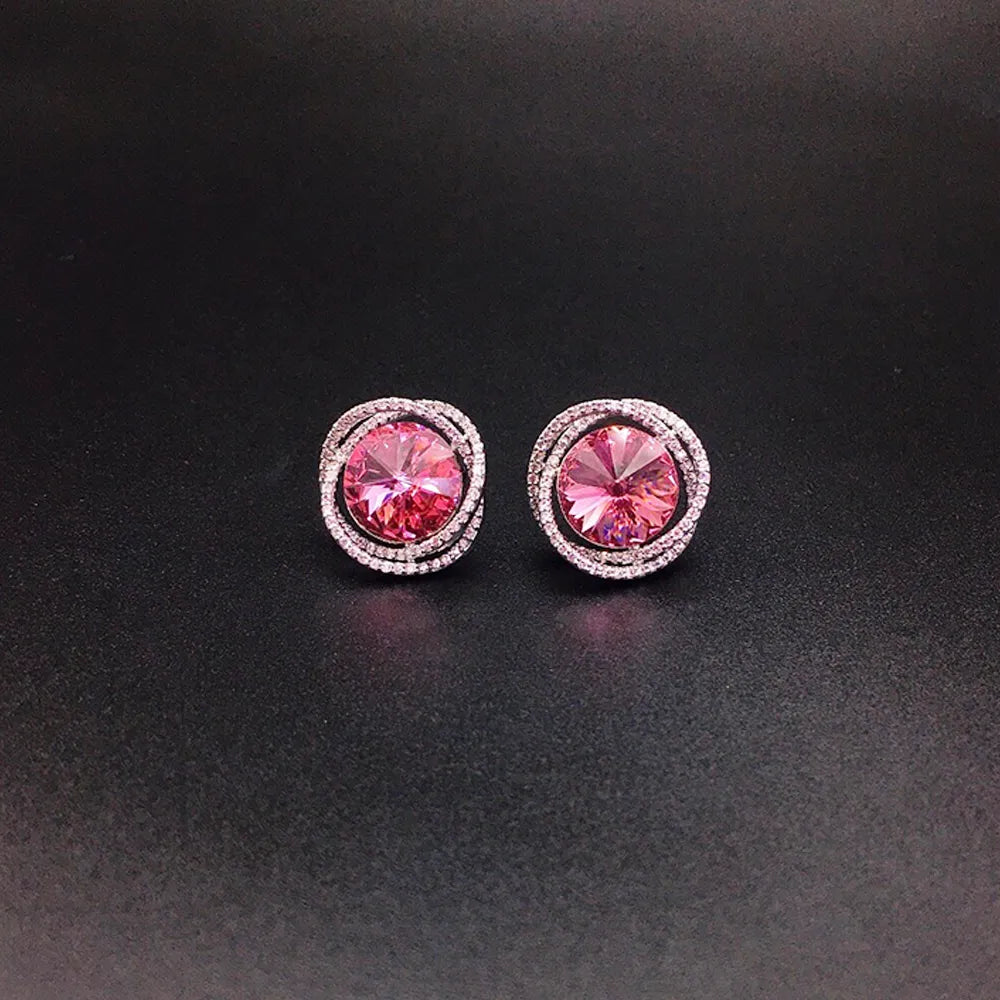 Boucles d'oreilles clous rondes en cristal bleu saphir élégantes pour femmes