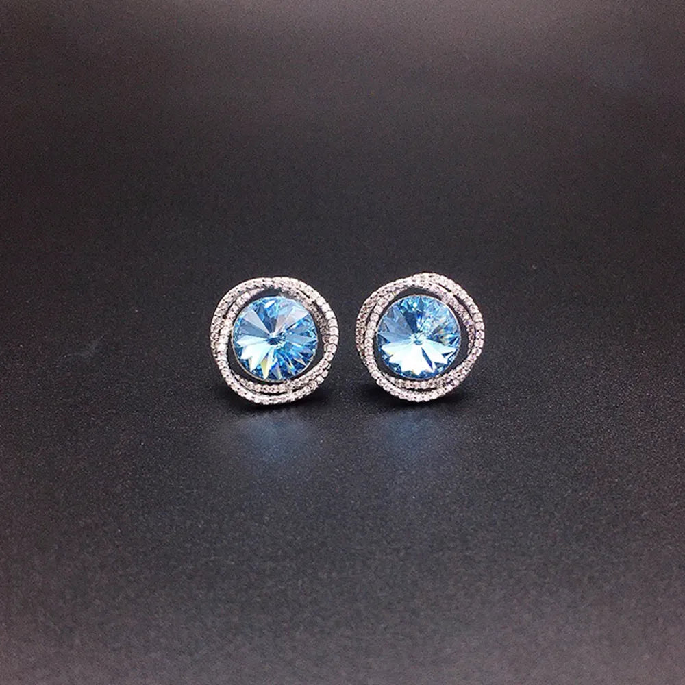 Boucles d'oreilles clous rondes en cristal bleu saphir élégantes pour femmes