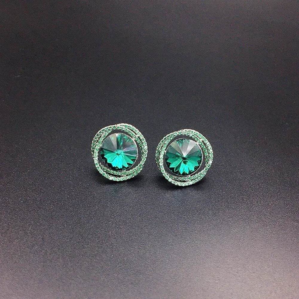Boucles d'oreilles clous rondes en cristal bleu saphir élégantes pour femmes