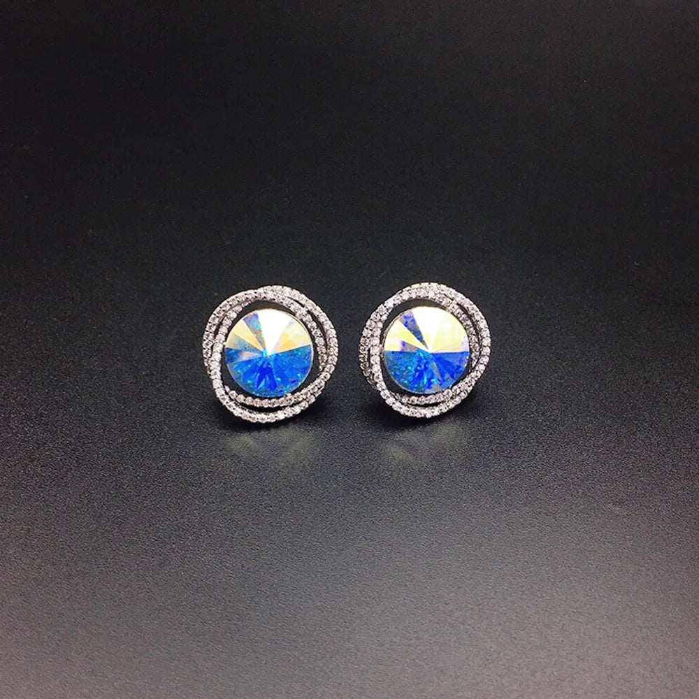 Boucles d'oreilles clous rondes en cristal bleu saphir élégantes pour femmes