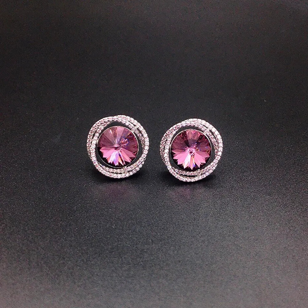Boucles d'oreilles clous rondes en cristal bleu saphir élégantes pour femmes