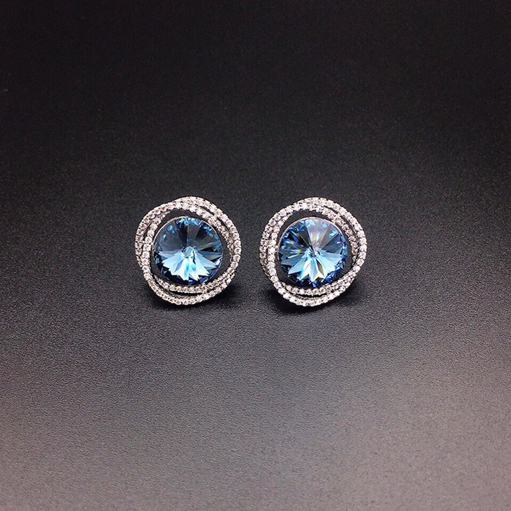 Elegant Sapphire Blue Round Crystal Stud Earrings for Women