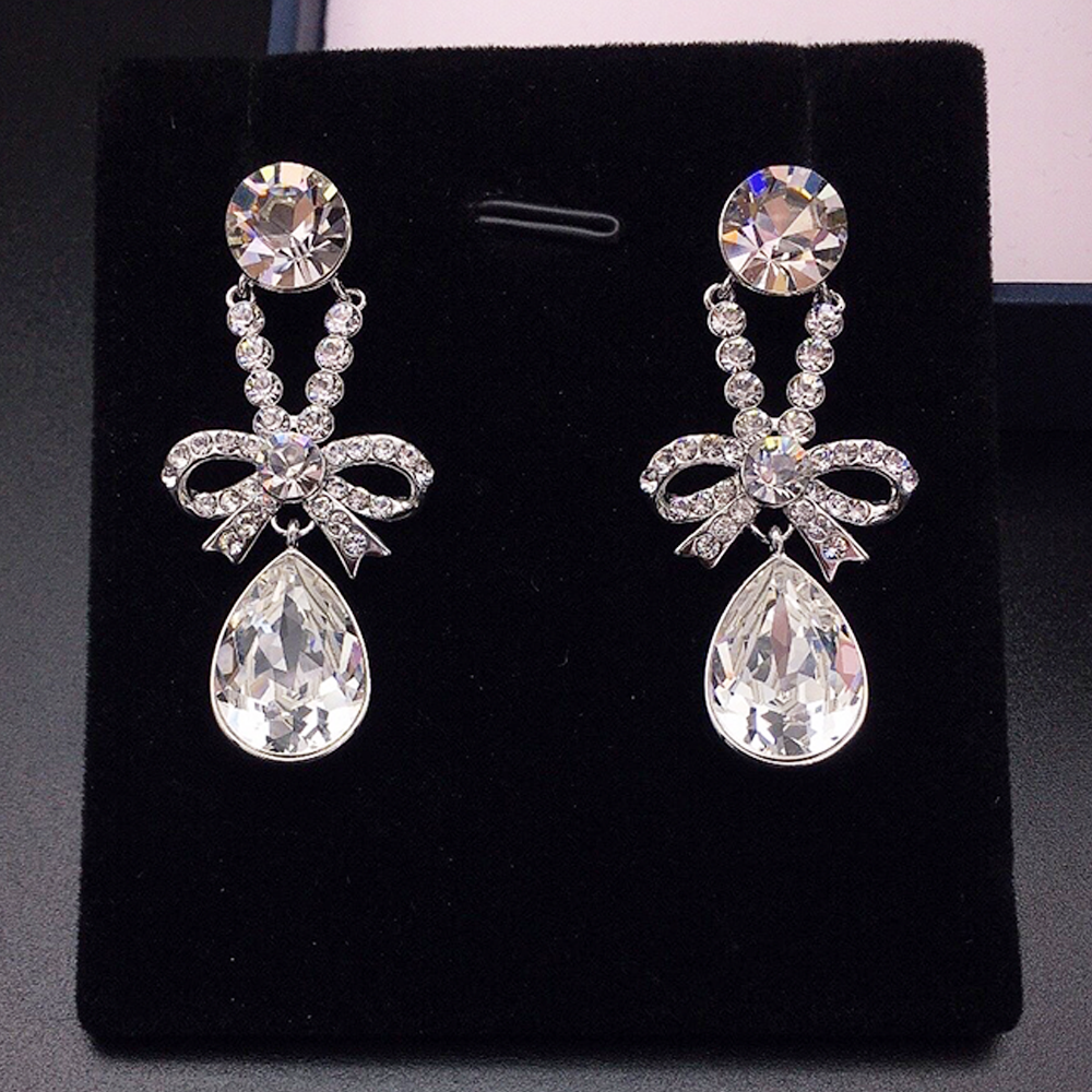 Elegant Purple Crystal Bow Drop Earrings for Women