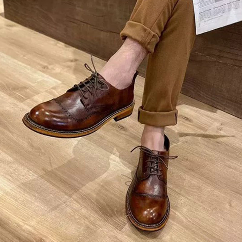 Brown vintage leather casual men's business flats