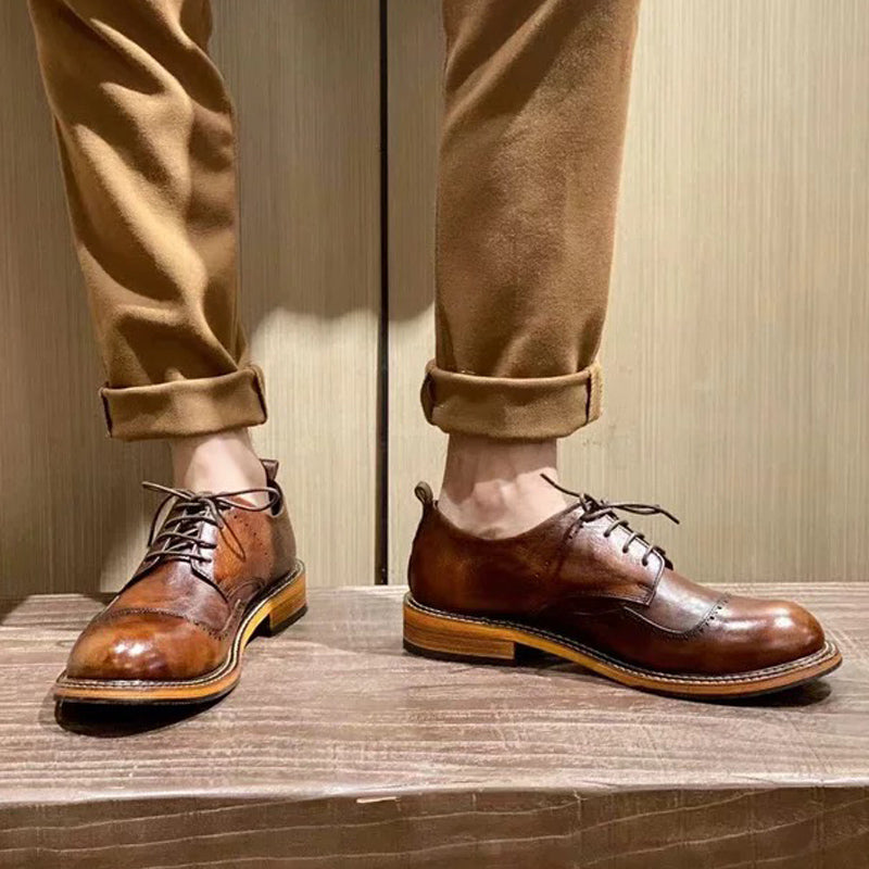 Brown vintage leather casual men's business flats