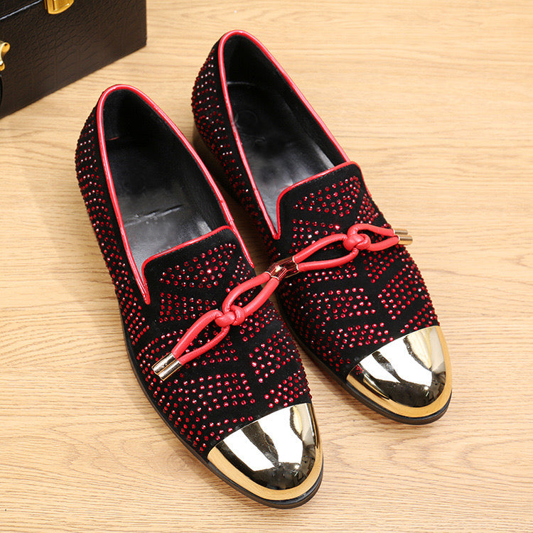 luxury designer elegant loafers dress shoes for men black Red bow flat shoes men's fashionable formal shoes party Wedding shoe
