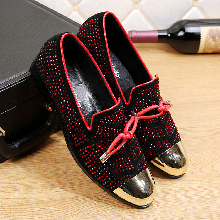 luxury designer elegant loafers dress shoes for men black Red bow flat shoes men's fashionable formal shoes party Wedding shoe