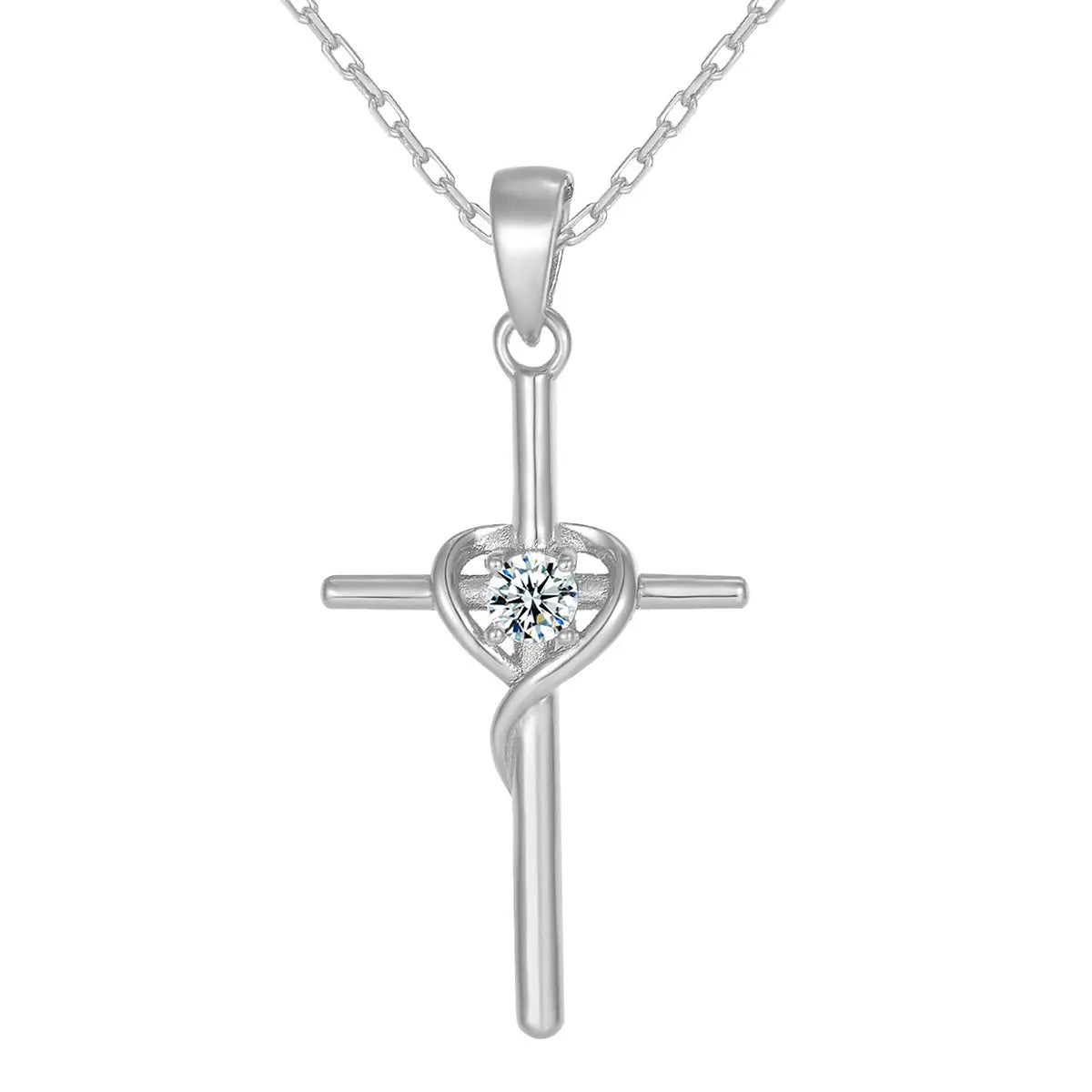 Collier croix en argent sterling S925 avec diamants du Mozambique