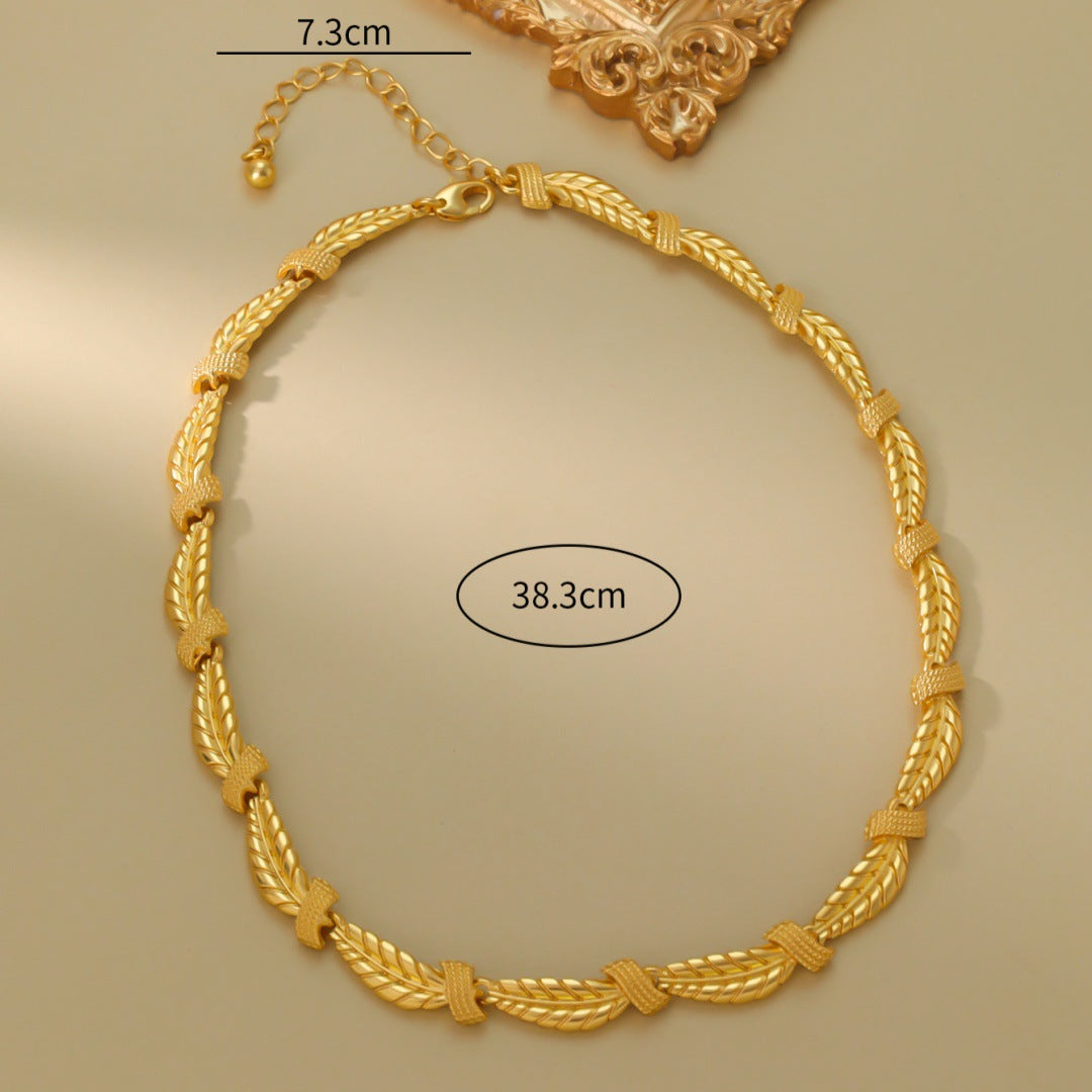 Gold-plated retro wheat ear necklace