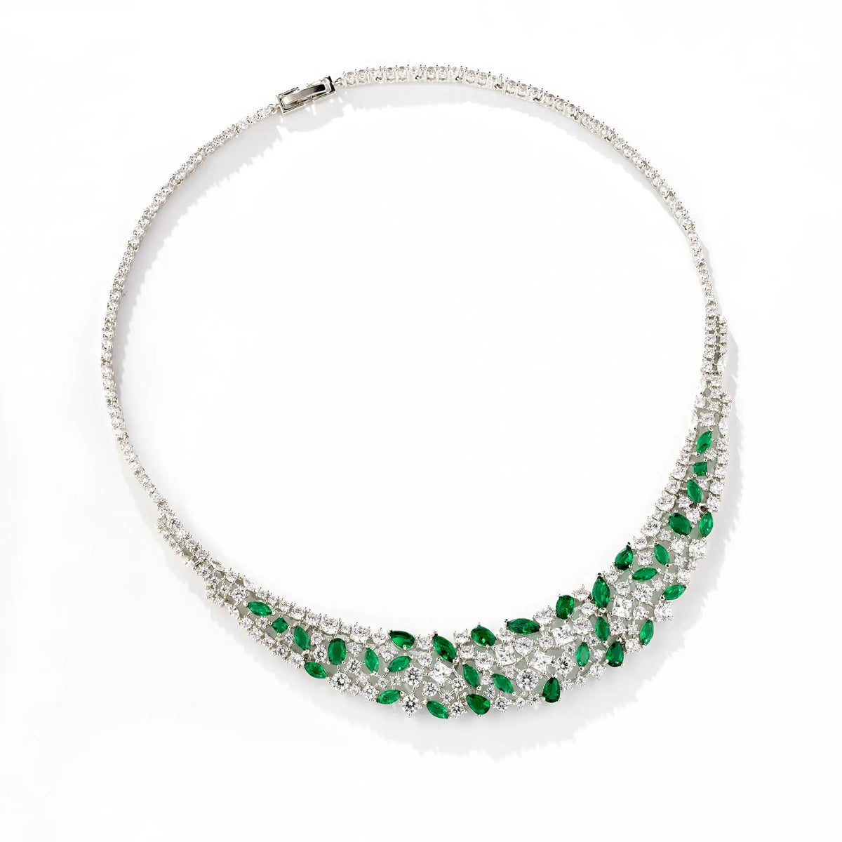 Luxury Emerald Green Crystal Necklace and Earrings Jewelry Set