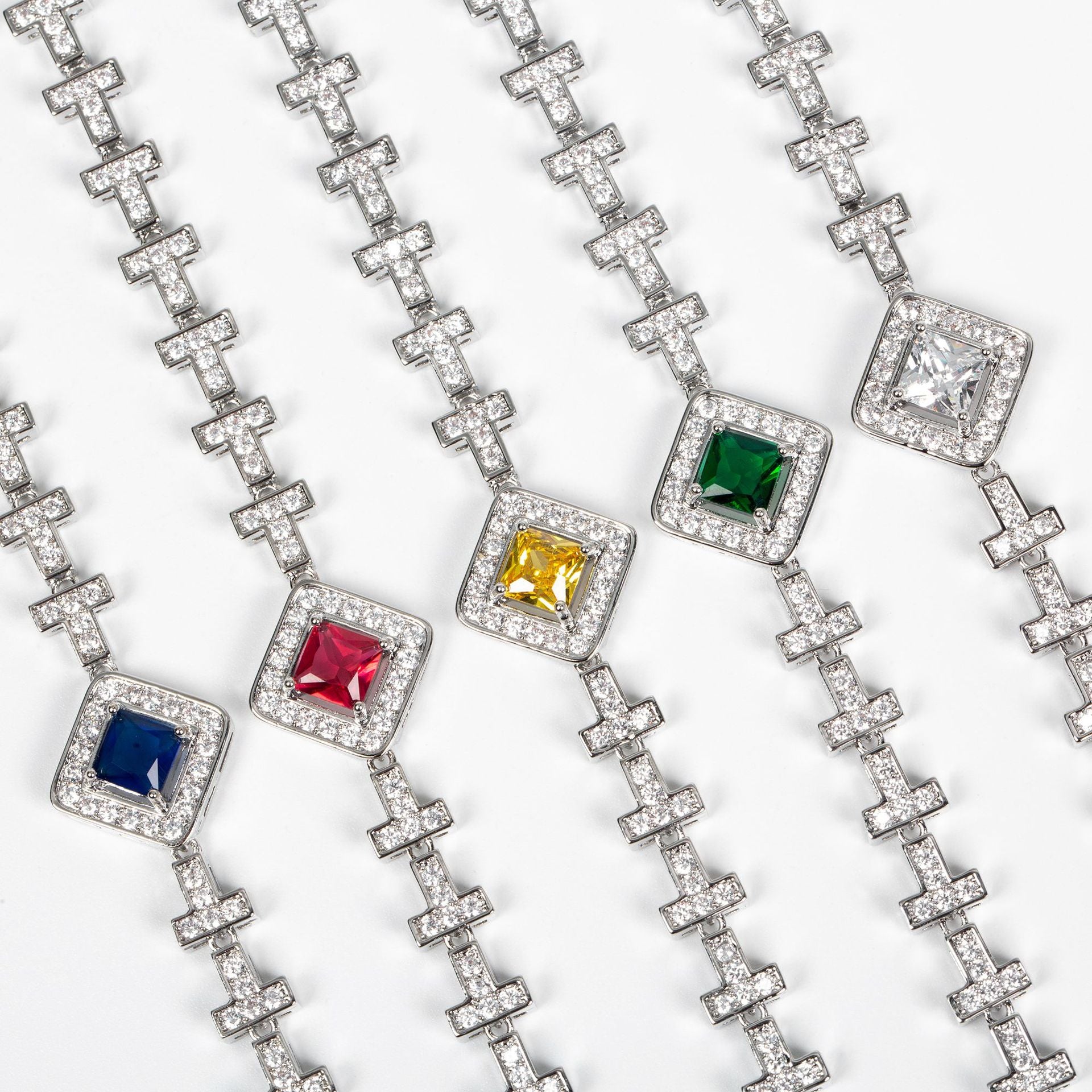 Luxury Yellow Square Crystal Bracelet – Silver Tone Halo Statement Jewelry for Women