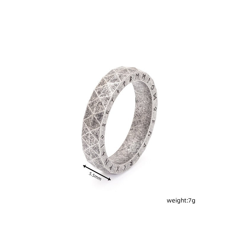 Vintage text rhombus titanium steel ring