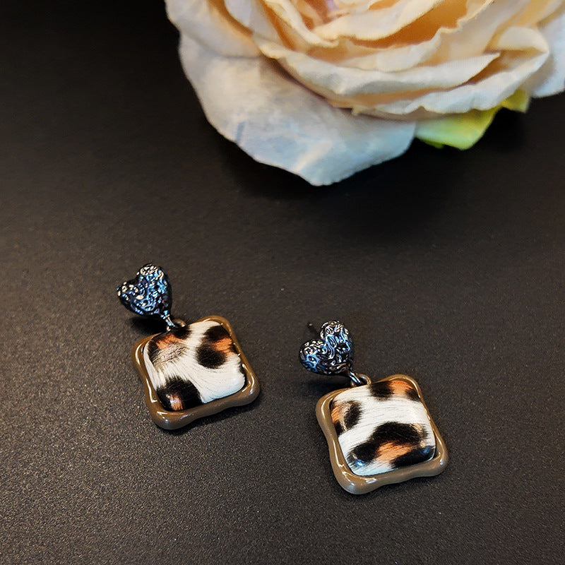 Maillard love leopard print personalized earrings