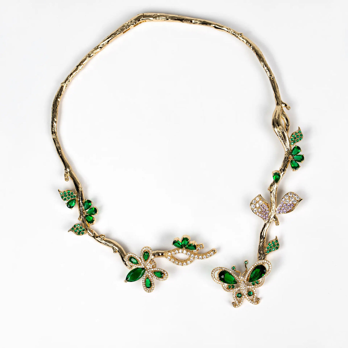 Parure collier et boucles d'oreilles papillon 3D en zircon, style léger luxe