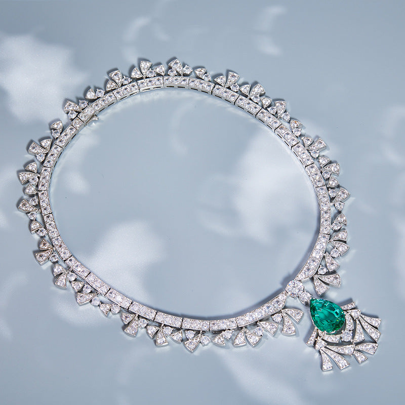 Elegant Gold Plated Drop Emerald Ladies Gala Necklace