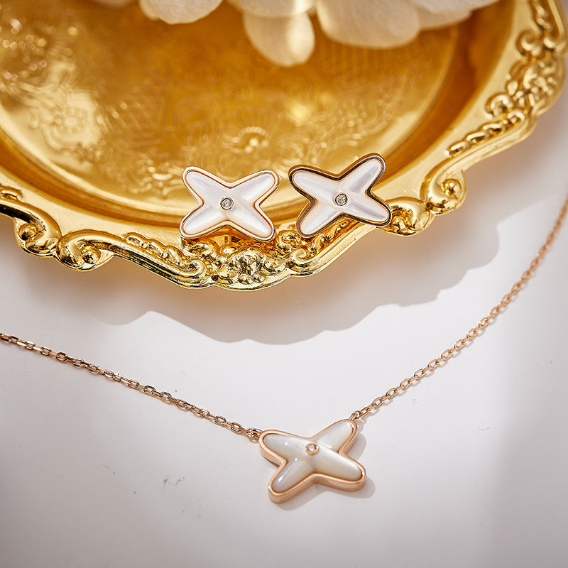 S925 silver French X-shaped white shell necklace