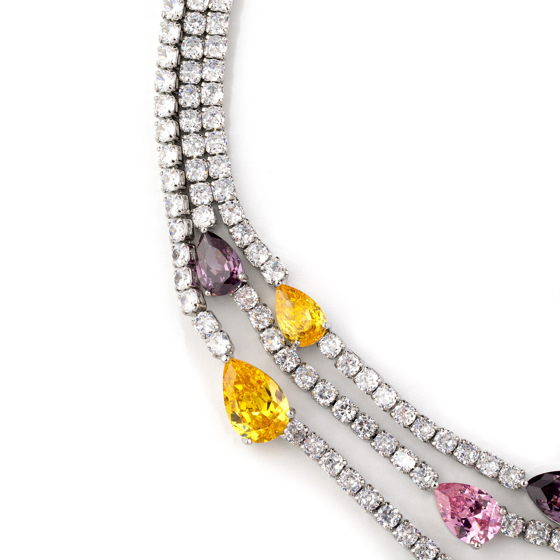Luxury Multilayer Crystal Necklace Set with Pink Purple Yellow Teardrop Stones – Statement Jewelry for Women